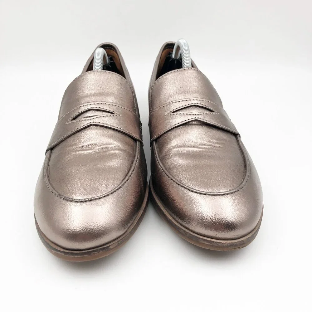 CLARKS Collection Shoes Womens 8.5 Bronze Shimmer Metallic Penny Loafers